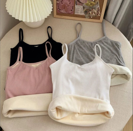 Women's Velvet Thermal Vest - Plush Winter Camisole | Solid Color Warm Sling Top | Thickened Underwear for Layering