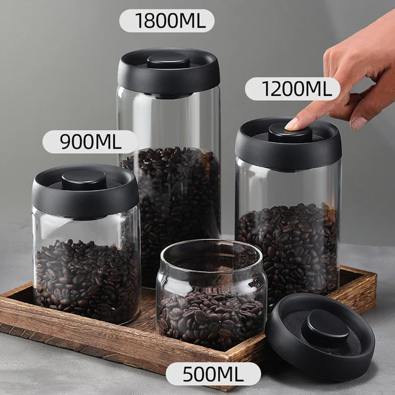 Vacuum Sealed Glass Coffee Bean Jar — Airtight, Moisture-Proof Household Container with Air Extraction for Fresh Coffee