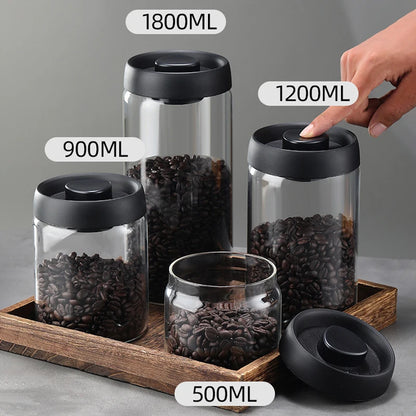 Vacuum Sealed Glass Coffee Bean Jar — Airtight, Moisture-Proof Household Container with Air Extraction for Fresh Coffee