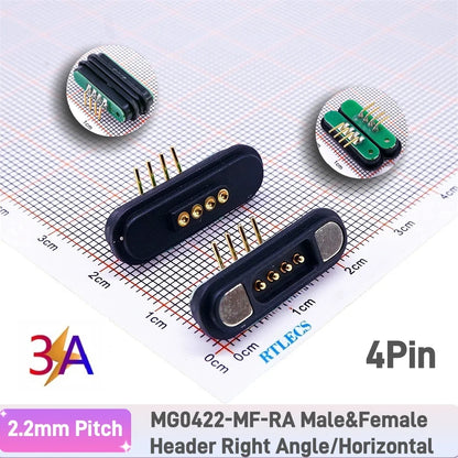 3A Magnetic Pogo Pin Connector - 2–11 Pin Spring-Loaded Male/Female Contact Strip, 2.2mm Pitch