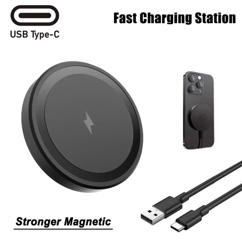 Mini Magnetic Wireless Charger - Slim 15W Fast Charging Pad for iPhone 13–18 with Strong Magnetic Attachment