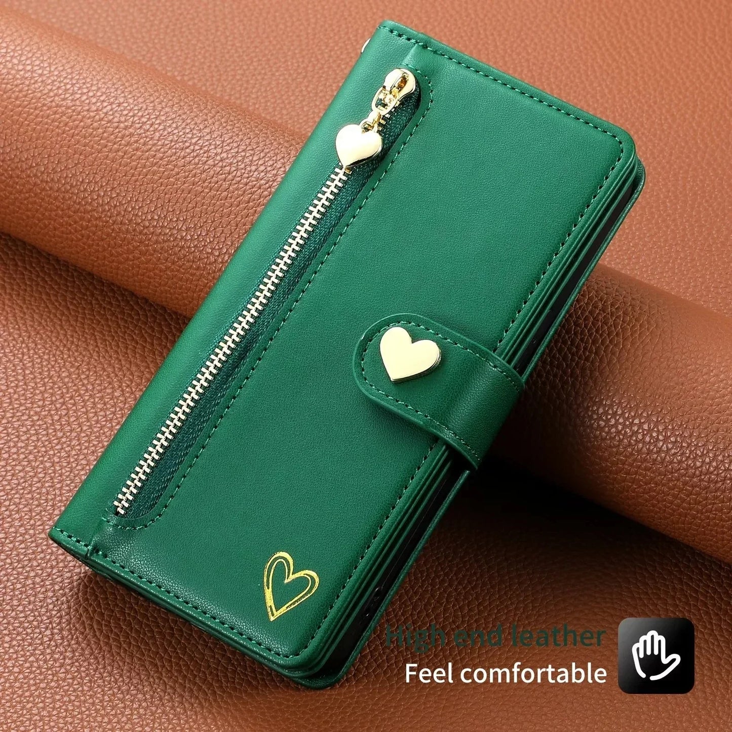 Leather Lanyard Wallet Phone Case for Samsung Galaxy - Zipper Card Holder Flip Cover