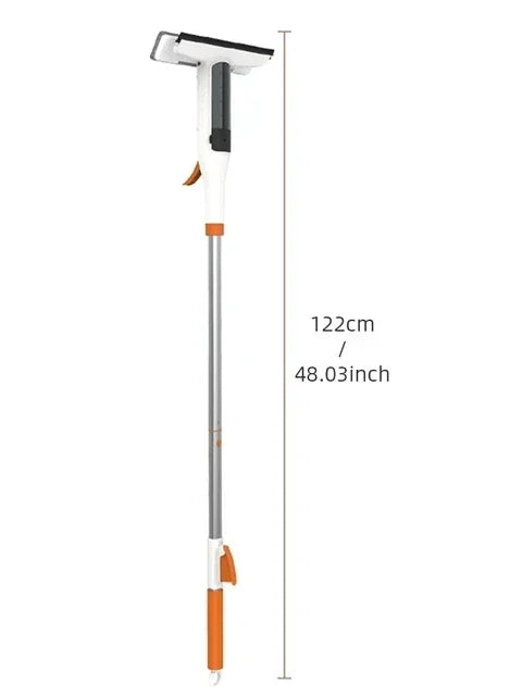 Double-Sided Window Cleaning Tool - Spray Glass Cleaner with Scrubber Handle and Outdoor Squeegee