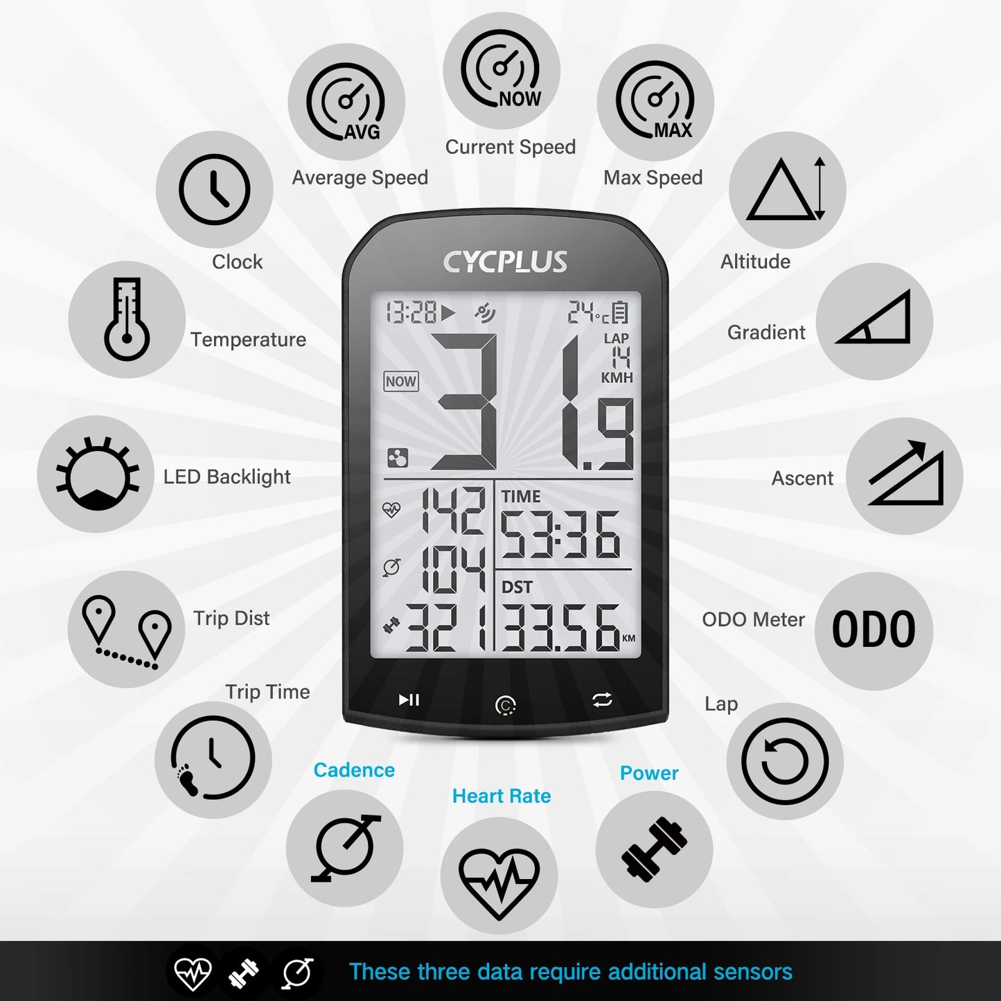 CYCPLUS M1 GPS Bicycle Computer - Bluetooth 5.0 & ANT+ Cycling Speedometer | Speed Meter Compatible with Garmin Zwift | Bike Accessories