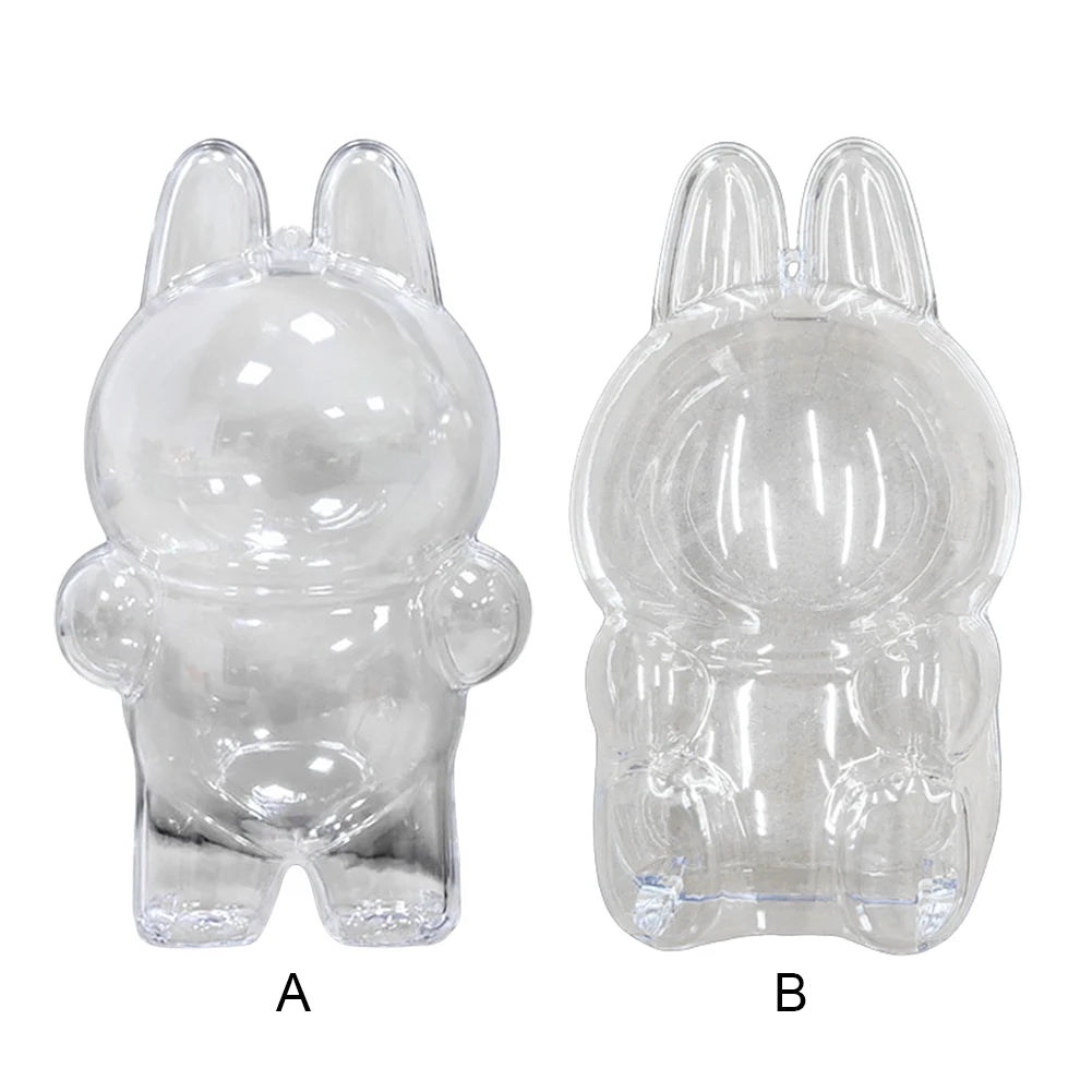 Labubu Transparent Protective Cover for Elf Doll - Cute Monster Toy Storage & Display Case for Party Plushies