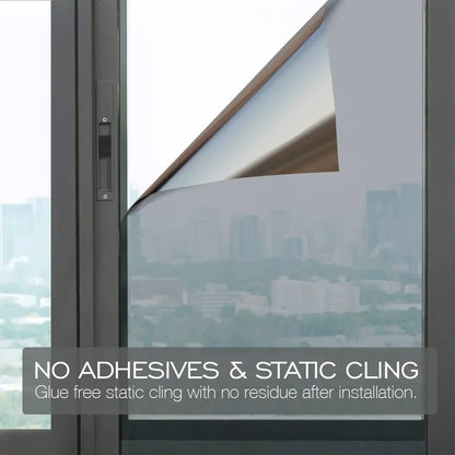 One Way Mirror Window Film - Privacy Reflective Tint, Heat Control, Sun Blocking, Self-Adhesive Glass Sticker (Multi-Size)