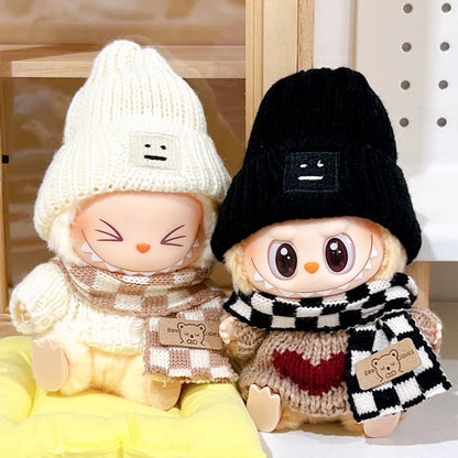 17cm Labubu V1/V2 Doll Outfit – Color Match Hoodie & Plaid Overalls Set | Fashion Doll Clothes & Accessories