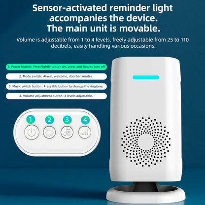 Wireless PIR Motion Sensor Doorbell - 110dB Welcome Chime Alarm with Split Design for Home, Shop and Store Security