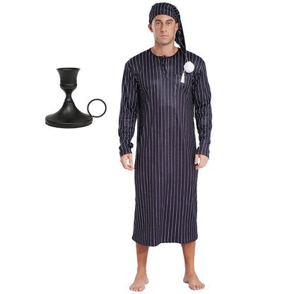 Men's Striped Pajama Set - Soft Loose Long Sleeve Sleepwear with Nightcap for Christmas & Halloween