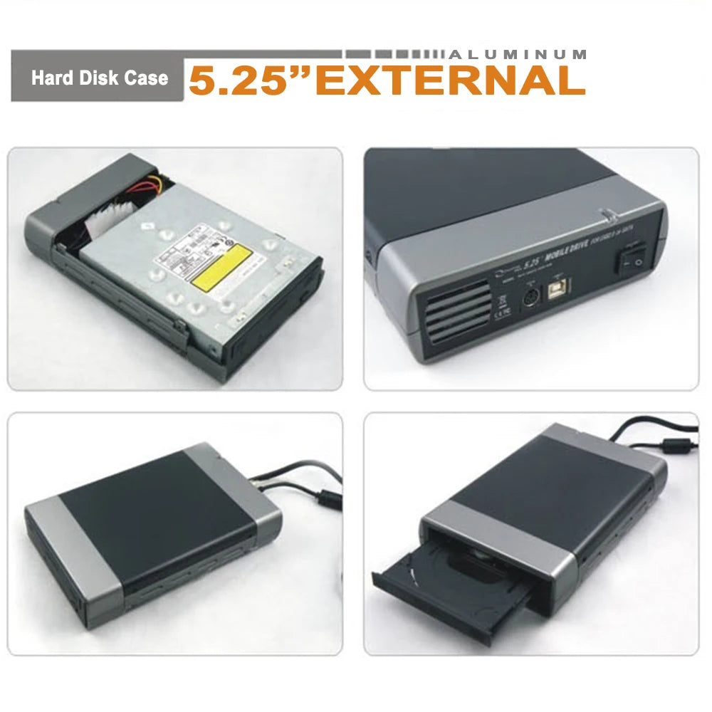 5.25-inch USB 2.0/3.0 SATA External Optical Drive Case – Enclosure Adapter for Windows, Mac & PC