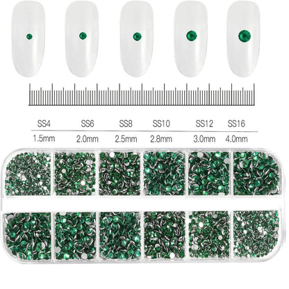 12-Grid 3D Glass AB Crystal Nail Art Rhinestones Kit – Flatback Round Beads with Tools for Nail Jewelry & Diamond Decoration