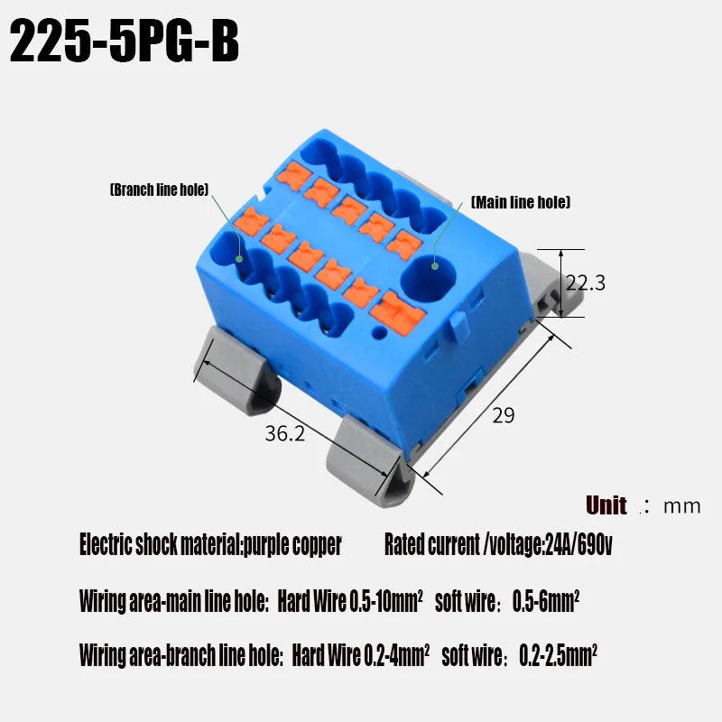 Push-In Modular Wire Connector Terminal Block – Compact 1-In Multiple-Out Splicing Lighting Connector, 225 Series (1Pc)