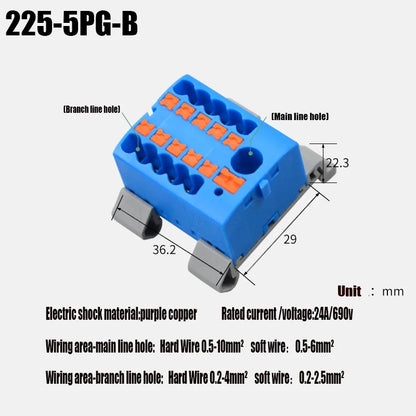 Push-In Modular Wire Connector Terminal Block – Compact 1-In Multiple-Out Splicing Lighting Connector, 225 Series (1Pc)