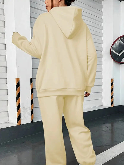 Women's Geometric Print Hoodie & Sweatpants Set - Loose Hip Hop Streetwear Fleece Outfit for Autumn & Winter
