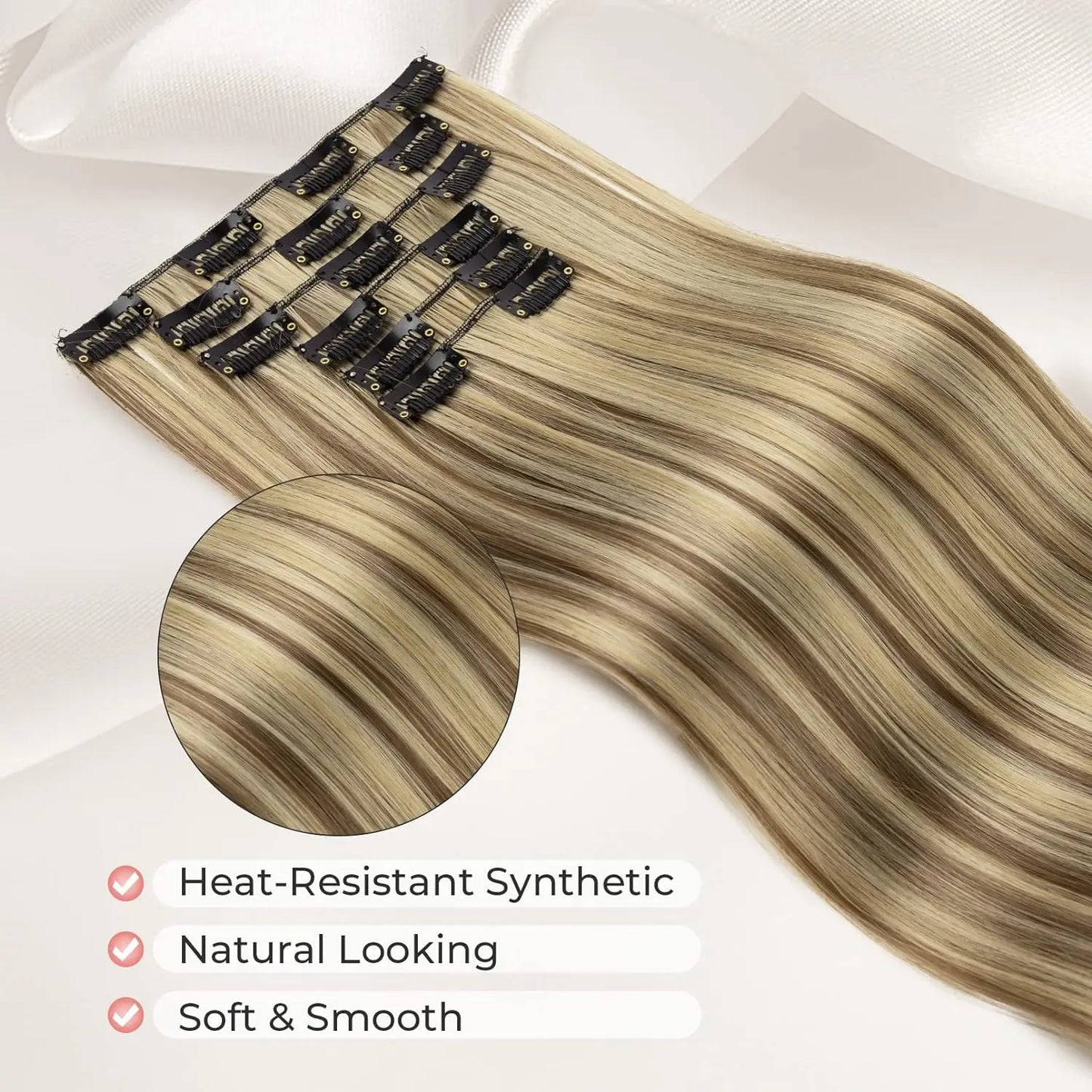 Clip-In Hair Extensions – Thick & Long Lace Weft Synthetic Hairpieces for Women
