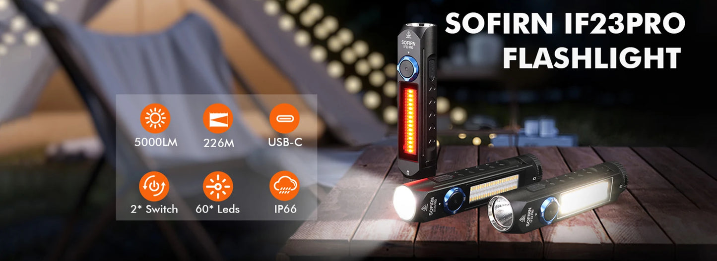 Sofirn IF23 PRO RGB Flashlight – 5000 Lumen XHP70B LED, 21700 USB-C Rechargeable Torch with Magnetic Base