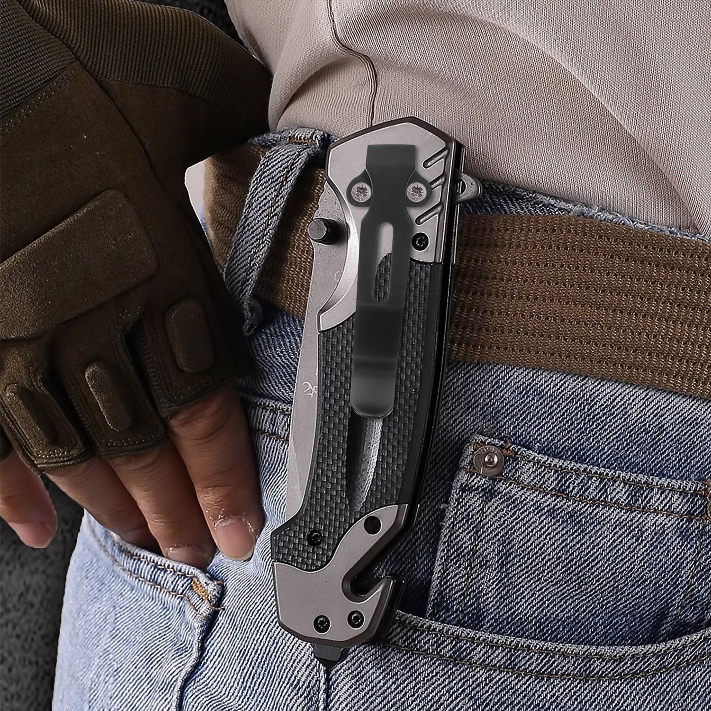 Stainless Steel Knife Back Clip - Compact Pocket Belt Clamp for Hiking, Camping & Outdoor Use