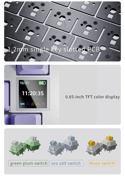 AJAZZ AK820/AK820 Pro Mechanical Gaming Keyboard – TFT Screen, Multifunction Knob, Wired/2.4G/Bluetooth Connectivity for PC