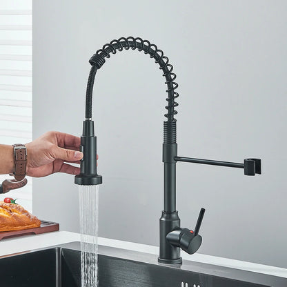 Matte Black Kitchen Sink Faucet - One Handle Spring Hot & Cold Water Tap, Deck Mounted Bathroom & Kitchen Mixer Tap