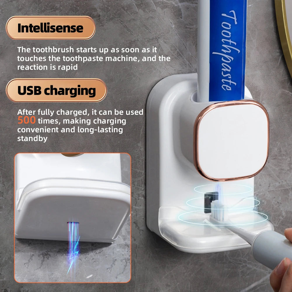 Smart Toothpaste Dispenser with 3 Modes - Automatic Sensor, Electric, Wall-Mounted, USB Rechargeable, Removable Bathroom Accessory
