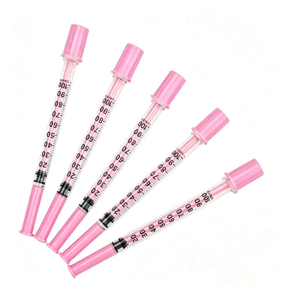 U-100 Insulin Syringes - 1ml Sterile Disposable Injection Tools in Purple, Pink, Blue, Green, Orange & Black for Beauty Machines