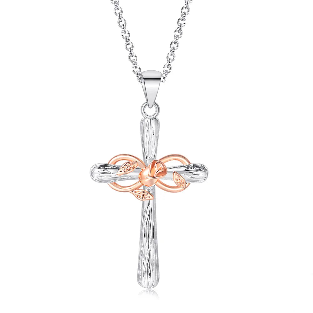 Heart Cross Pendant Necklace for Women – Double Color Aesthetic Choker Chain with Cross Design, Stainless Steel Christmas Gift Jewelry N231
