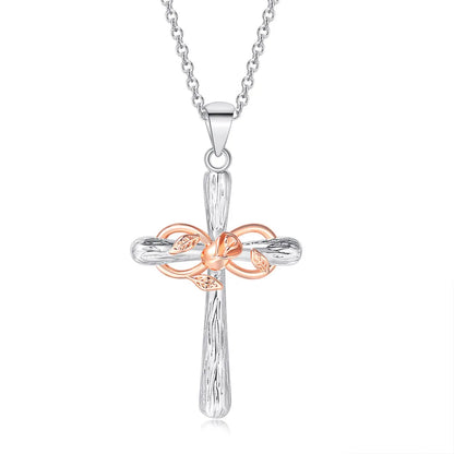 Heart Cross Pendant Necklace for Women – Double Color Aesthetic Choker Chain with Cross Design, Stainless Steel Christmas Gift Jewelry N231