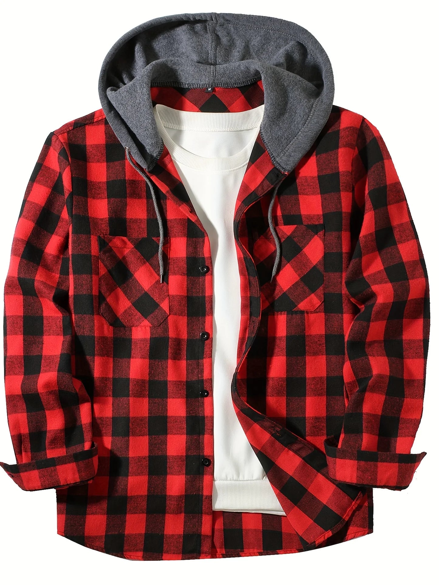Youth Men’s Hooded Plaid Shirt - Slim Fit Long Sleeve Casual Travel & Streetwear Jacket