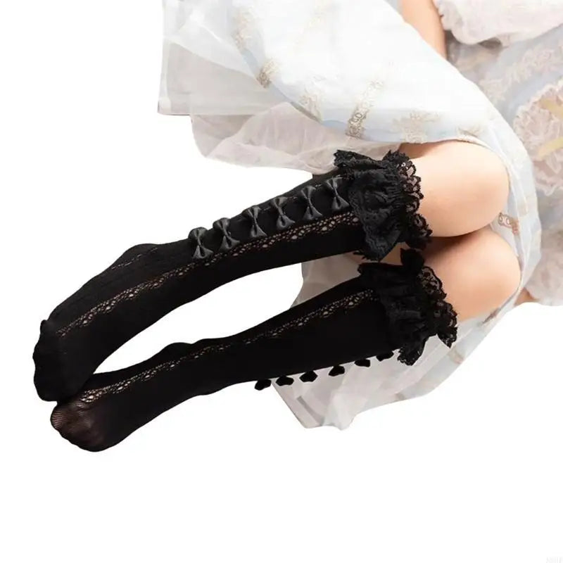 Girls Mid-Calf Socks - Breathable Hollow-Out Layered Stackable Socks