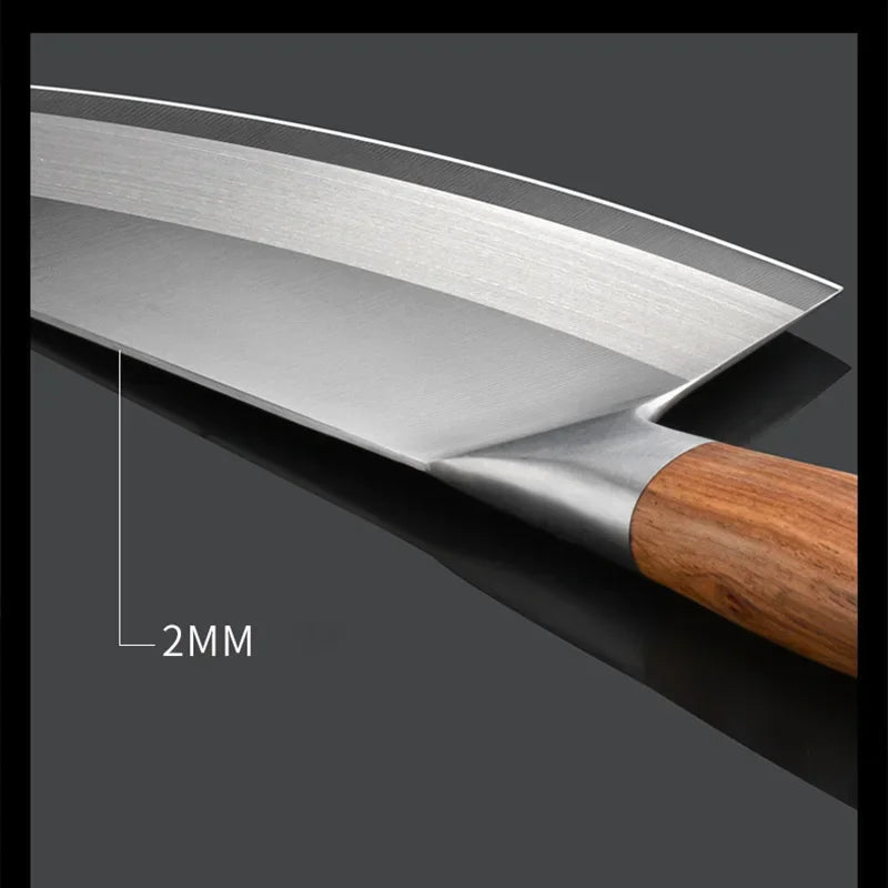 Stainless Steel Cleaver Kitchen Knife – Wooden Handle Utility Knife for Slicing Fish, Vegetables & Meat