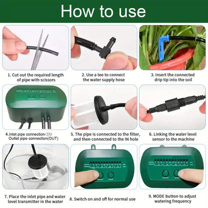 Solar Intelligent Irrigation Kit 6V 2W – Built-in 1800mAh Battery Automatic Timed Watering System for Potted Plants DIY Garden Care