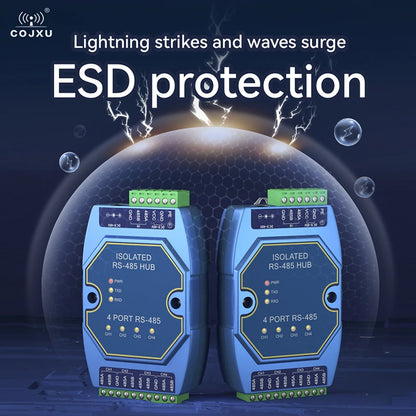 Industrial RS485 Photoelectric Isolation Hub – DC 8–28V Power & Signal Isolator Module with ESD Protection (COJXU E810-R Series)