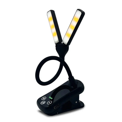 4 LED Clip-On Book Light - 3 Color Modes, 8 Brightness Levels, USB Rechargeable Night Light, Portable Reading Lamp and Mini Desk Lamp