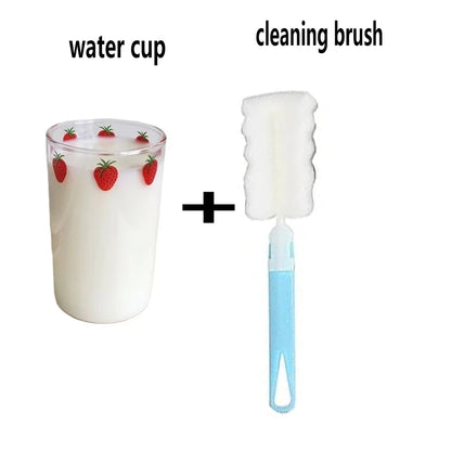 16oz Glass Juice Cup with Straw – Berry Pattern Reusable Coffee & Milk Cup, Easy Clean Drinkware for Hot & Cold Beverages (1/2PCS)