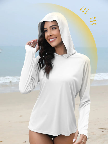 Women’s Sun Protection Hoodie – Thumb Hole & Hidden Ponytail Hooded UV Running Fitness Shirt Breathable Outdoor Sports Top