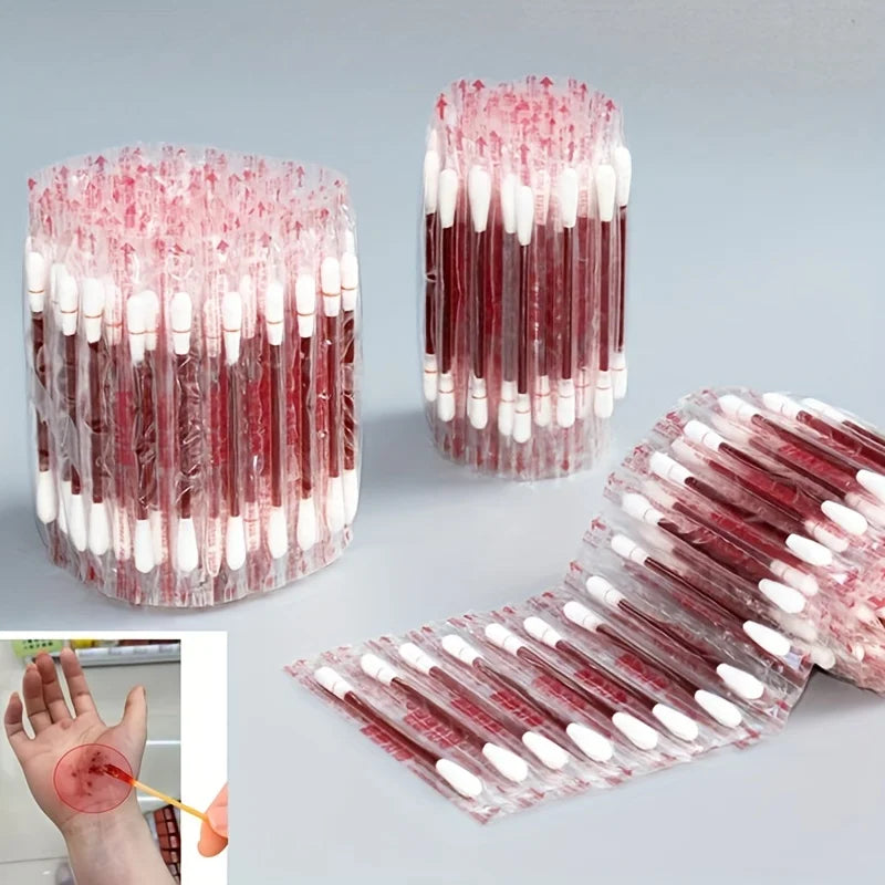 50/100-Piece Disposable Alcohol and Iodine Cotton Swabs – Portable Cleaning Sticks for Skin Care, Hygiene, and First Aid