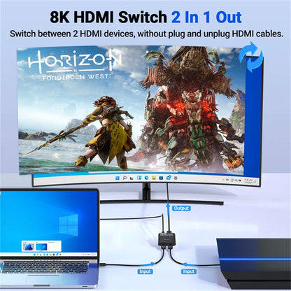 4K HDMI Bi-Directional Switch – 2 Port 8K 60Hz HDMI Splitter for Laptop, PC, Xbox, PS3/4/5, TV Box to Monitor Adapter