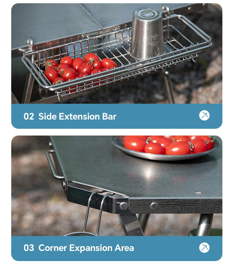 Outdoor Portable Stainless Steel Picnic Table – Durable Height Adjustable Folding BBQ & Camping Cooking Table