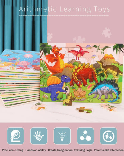 30PCS Montessori Wooden 3D Cartoon Animal Puzzle – Educational Jigsaw Board Game for Kids