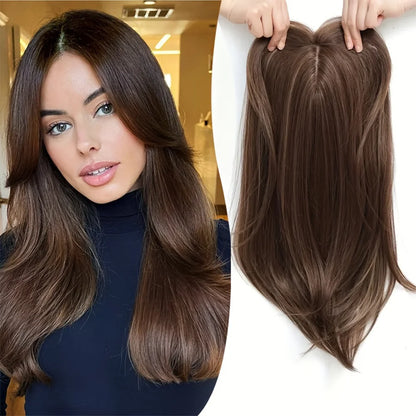 Synthetic Hair Topper with Bangs – Clip-in Hair Extensions for Women, Increase Volume, Cover White Hair & Hairline