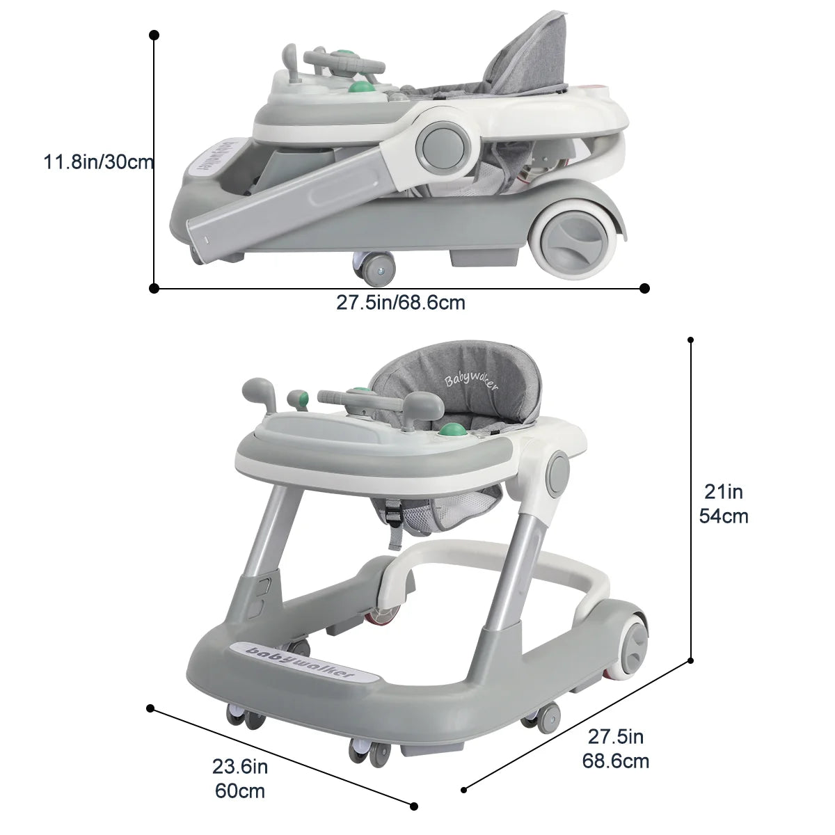 UBRAVOO 2-in-1 Push Walker for Infants & Toddlers – Foldable with Detachable Feeding and Music Trays