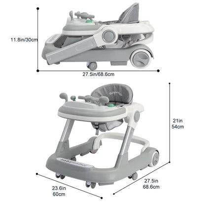 UBRAVOO 2-in-1 Push Walker for Infants & Toddlers – Foldable with Detachable Feeding and Music Trays