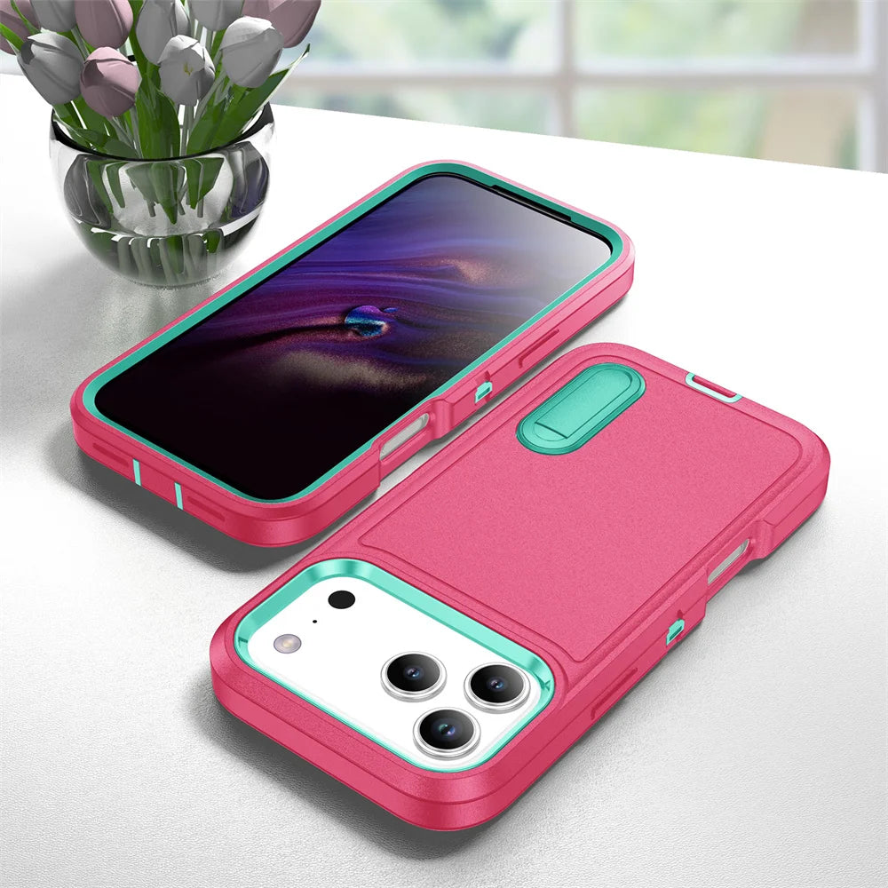 Heavy Duty Armor Phone Case for iPhone – Shockproof Stand Cover with Kickstand for iPhone 11 to 17 Series
