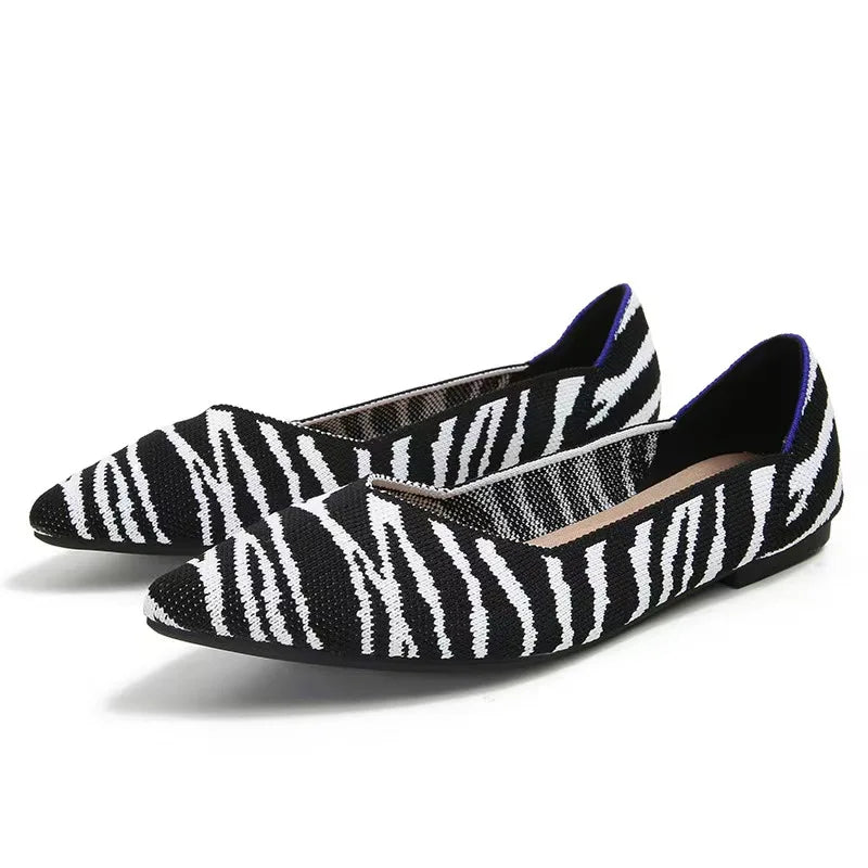 Women’s Pointed Flat Shoes - Comfortable Knitted Elastic Casual Fashion Shoes for Spring & Autumn Wear