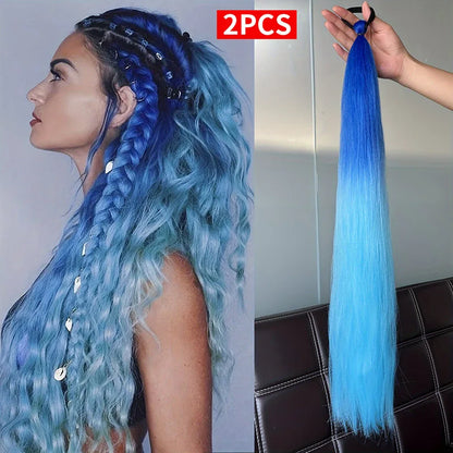 2pcs Purple Synthetic Braiding Hair – Long Straight DIY Braided Ponytail Hairpieces for Women, Party & Stage Hair Accessories