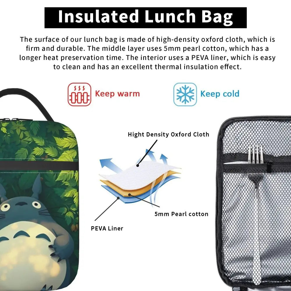 Totoro Miyazaki Anime Insulated Lunch Tote Bag – Portable Thermal Cooler for School & Office
