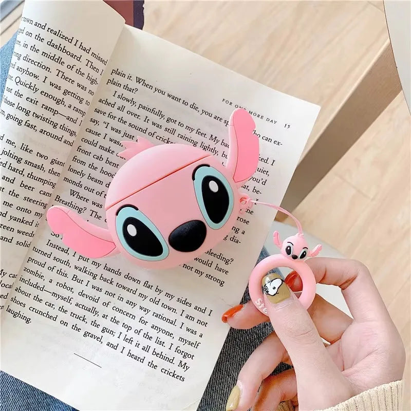 3D Stitch Couple Cartoon Silicone Case for AirPods 1/2/3/4 & Pro/Pro2 — Protective Earphone Box with Pendant Cover