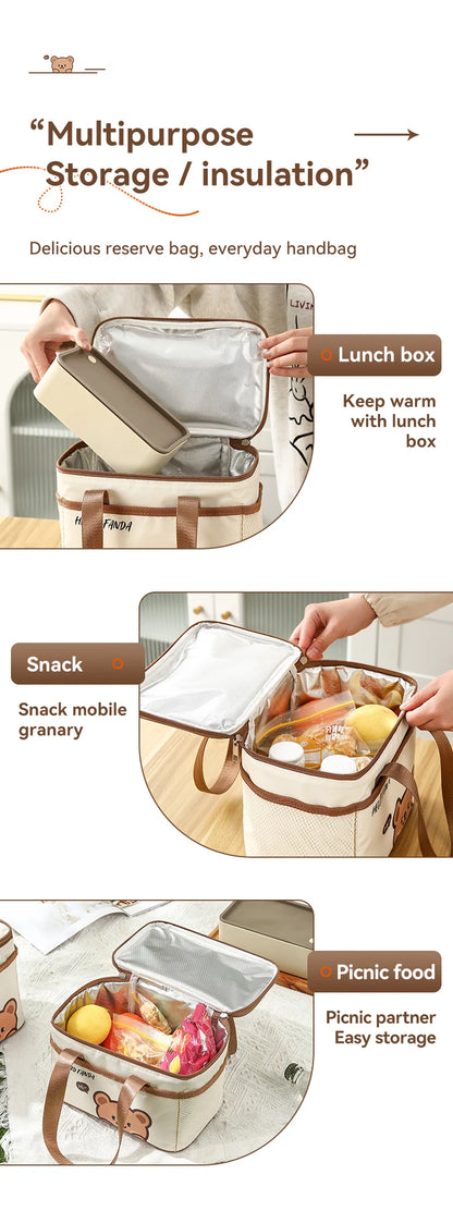 WORTHBUY Cute Thermal Lunch Bag – Large Capacity Insulated, Waterproof & Portable Picnic Cooler for Students