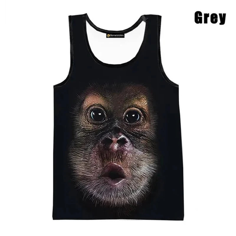 3D Gorilla Print Tank Top - Oversized Sleeveless Summer Streetwear for Men