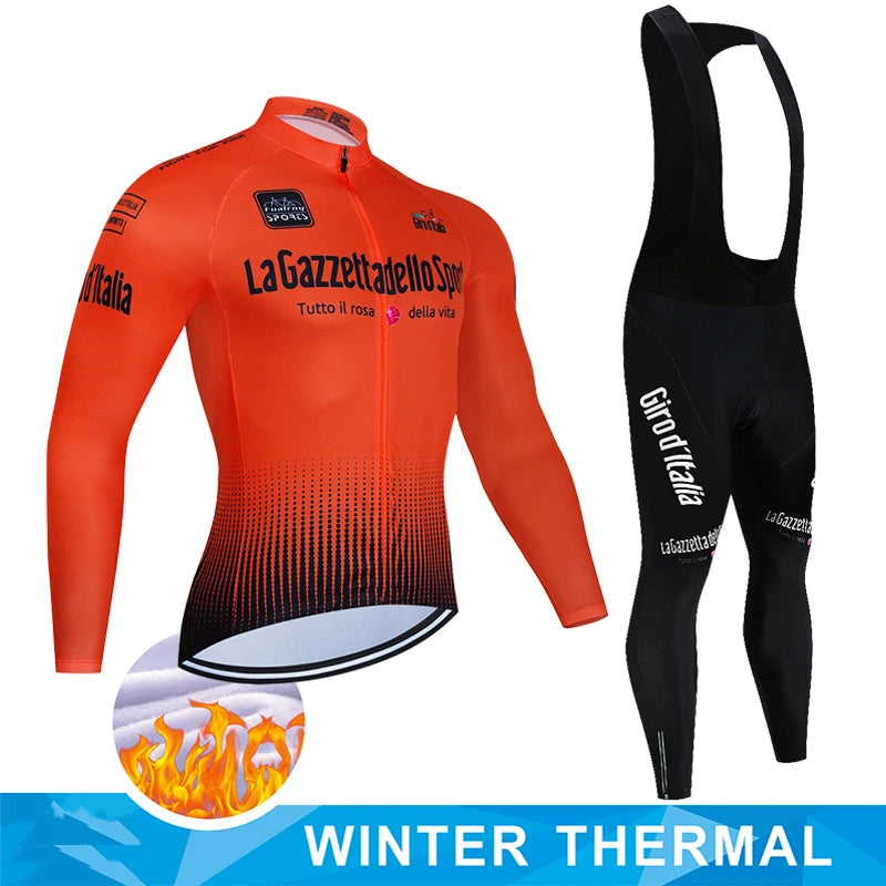 Tour De Italy D'ITALIA Cycling Clothes – Men's Fleece Jersey & Bib Pants Sports Set, Bicycle Uniform Costume